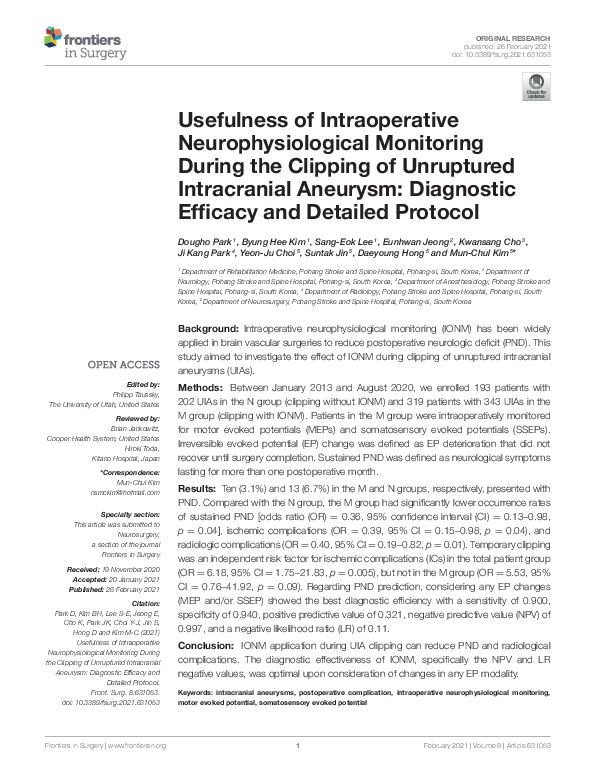 (PDF) Usefulness of Intraoperative Neurophysiological Monitoring During ...