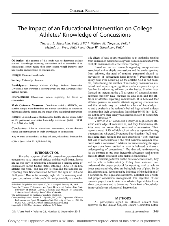 (PDF) The Impact of an Educational Intervention on College Athletes ...