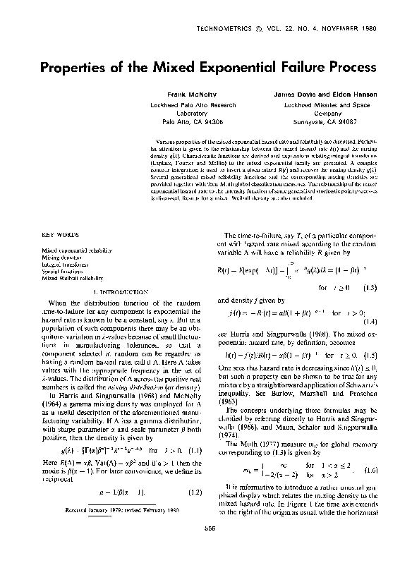 (PDF) Properties of the Mixed Exponential Failure Process | James Doyle ...