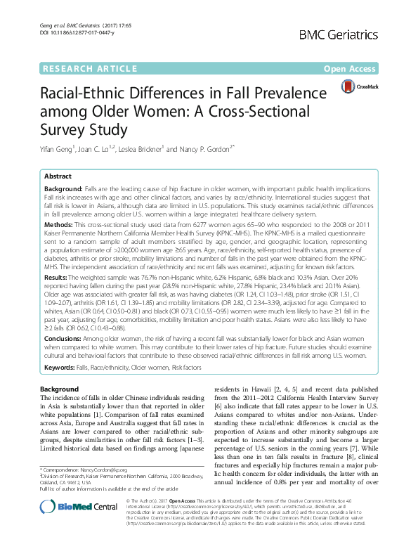 (PDF) Racial-Ethnic Differences in Fall Prevalence among Older Women: A ...