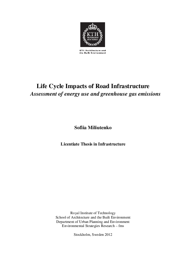 (PDF) Life Cycle Impacts of Road Infrastructure: Assessment of