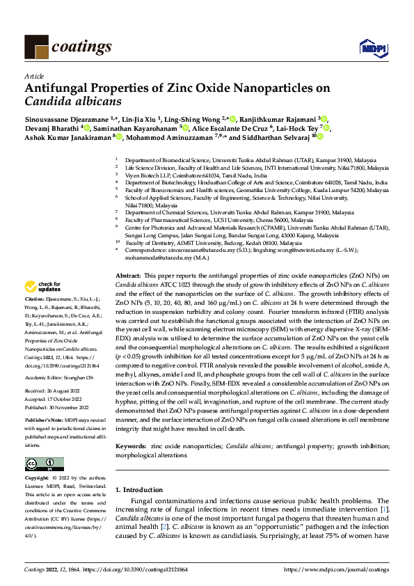 (PDF) Antifungal Properties of Zinc Oxide Nanoparticles on Candida
