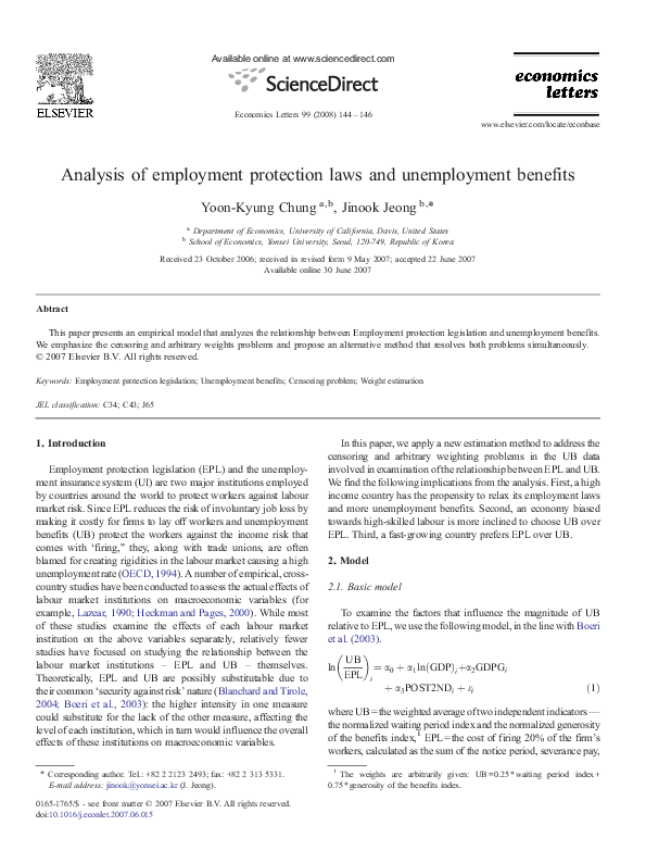 (PDF) Analysis of employment protection laws and unemployment benefits