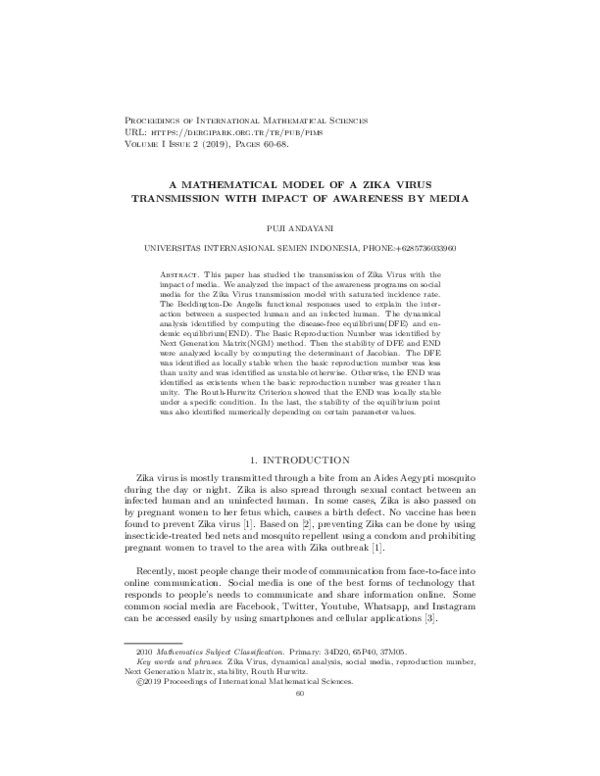 (PDF) A Mathematical Model of a Zika Virus Transmission with Impact of ...