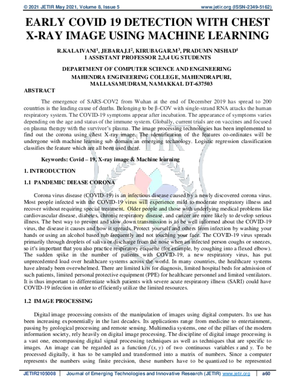 (PDF) Early Covid 19 Detection with Chest X-Ray Image Using Machine ...