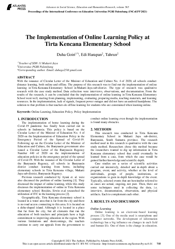 (PDF) The Implementation of Online Learning Policy at Tirta Kencana ...