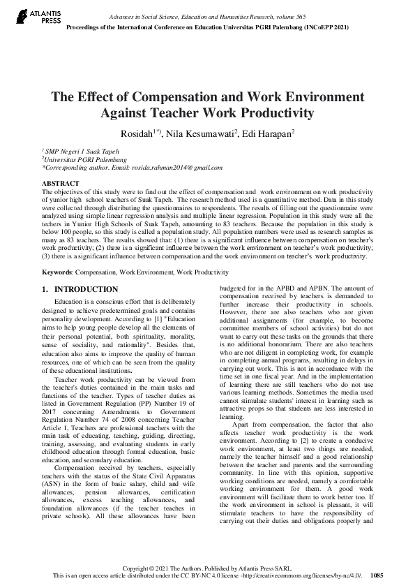 (PDF) The Effect of Compensation and Work Environment Against Teacher ...