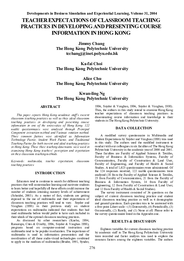 (PDF) Student expectations of classroom teaching practices in ...