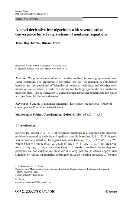 (PDF) A novel derivative free algorithm with seventh order convergence ...