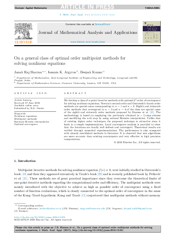 (PDF) On a general class of optimal order multipoint methods for ...