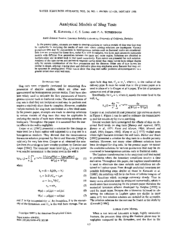 (PDF) Analytical models of slug tests