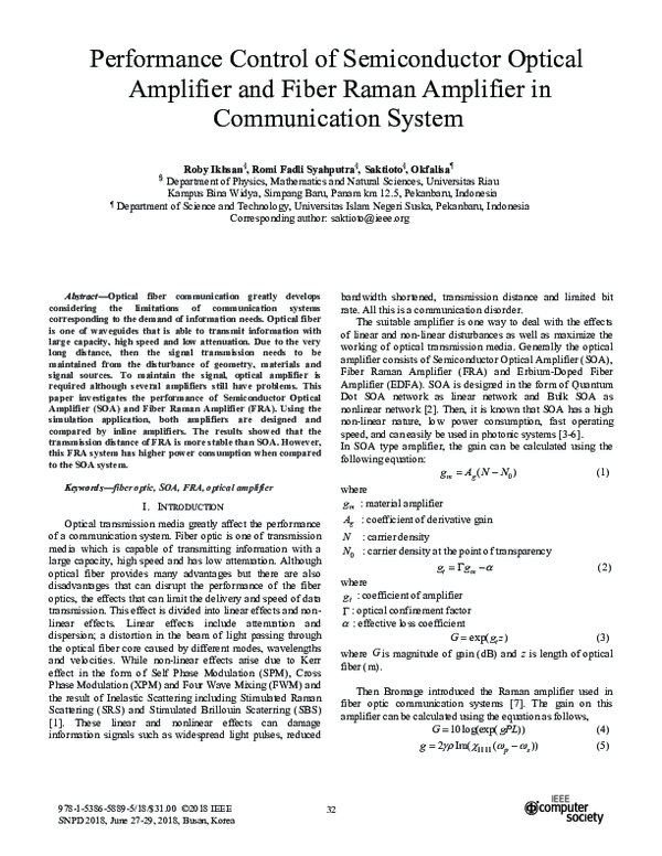(PDF) Performance Control of Semiconductor Optical Amplifier and Fiber ...
