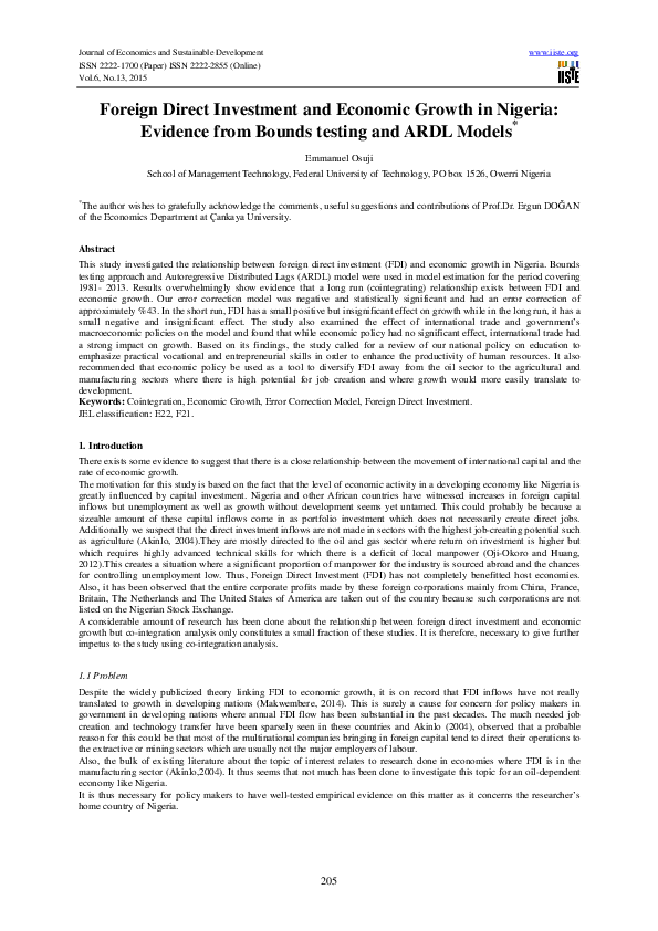 (PDF) Foreign Direct Investment and Economic Growth in Nigeria ...