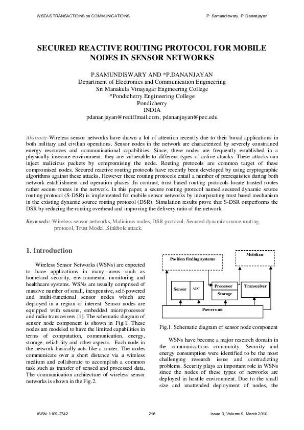 (PDF) Secured reactive routing protocol for mobile nodes in sensor networks