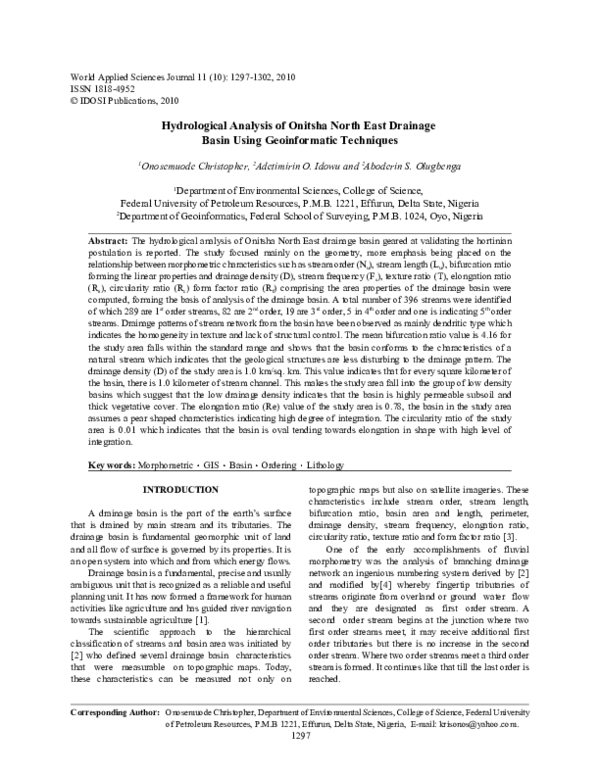 (PDF) Hydrological Analysis of Onitsha North East Drainage Basin Using ...