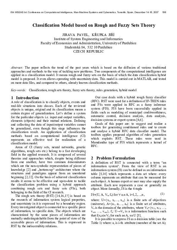 (PDF) Classification model based on rough and fuzzy sets theory