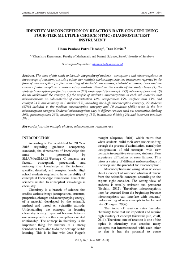 (PDF) Identify Misconception on Reaction Rate Concept Using Four-Tier ...