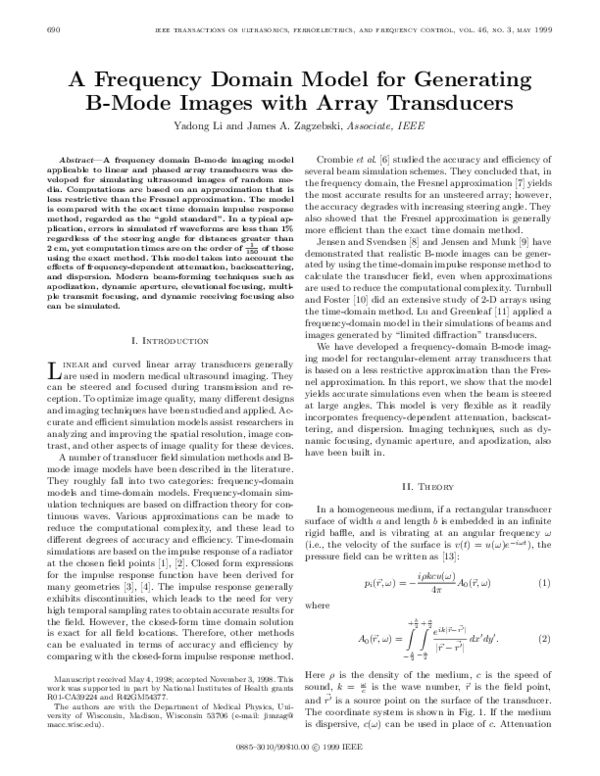 (PDF) A frequency domain model for generating B-mode images with array ...
