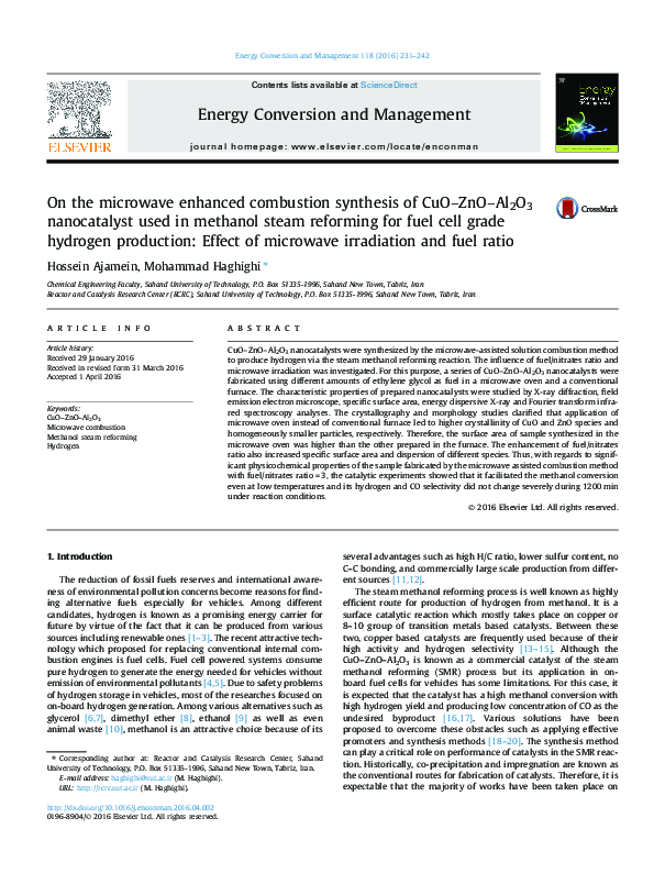 (PDF) On the microwave enhanced combustion synthesis of CuO–ZnO–Al2O3 ...
