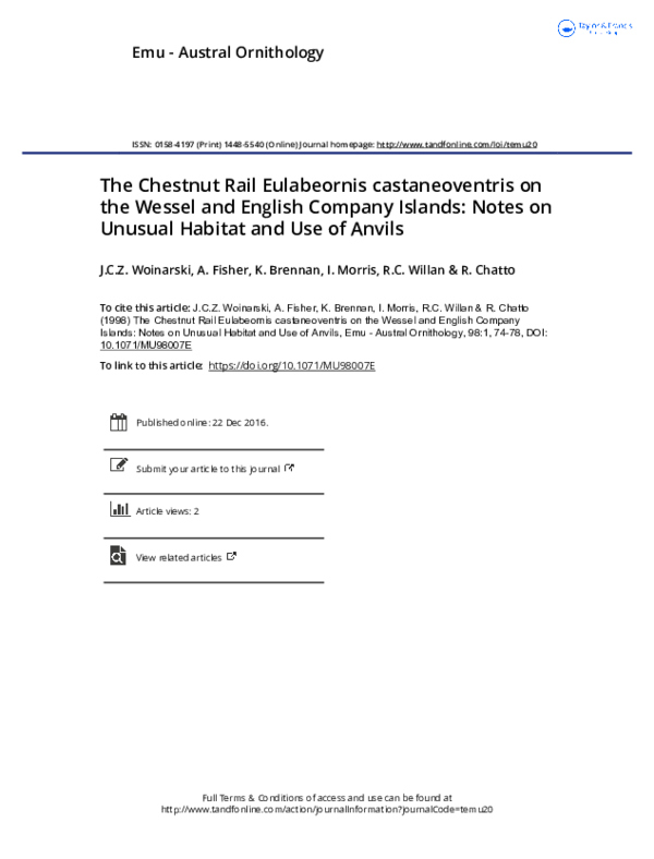 (PDF) The Chestnut Rail Eulabeornis castaneoventris on the Wessel and ...