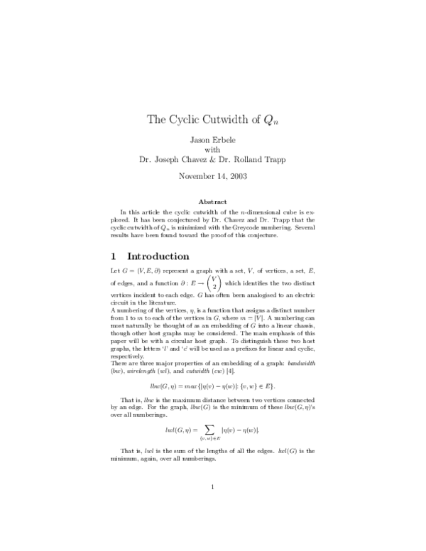 (PDF) The cyclic cutwidth of Qn
