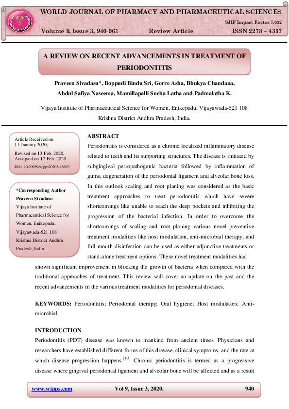 (PDF) A Review on Recent Advancements in Treatment of Periodontitis