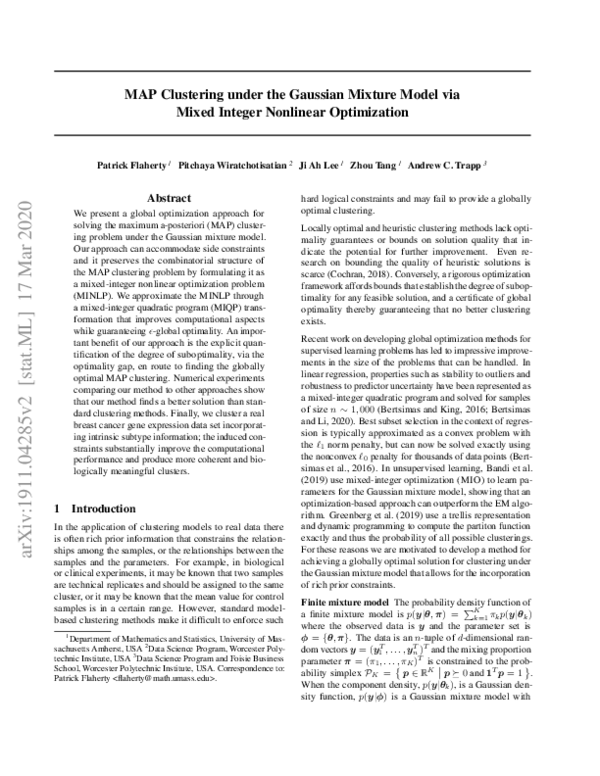 (PDF) MAP Clustering under the Gaussian Mixture Model via Mixed Integer ...