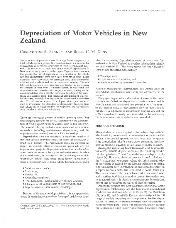 (PDF) Depreciation of Motor Vehicles in New Zealand Roger Dunn Academia.edu