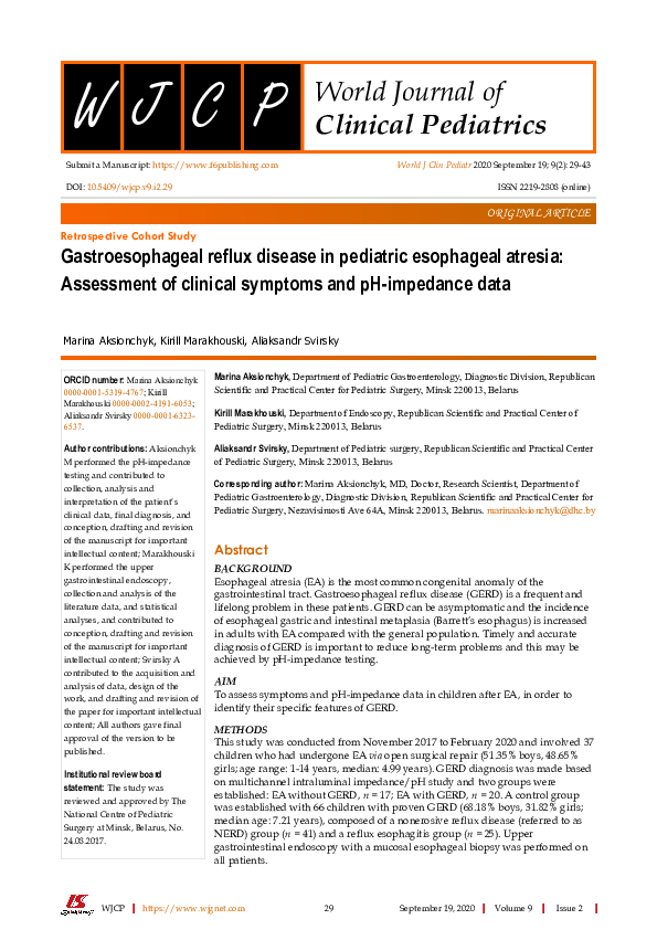 (PDF) Gastroesophageal reflux disease in pediatric esophageal atresia ...