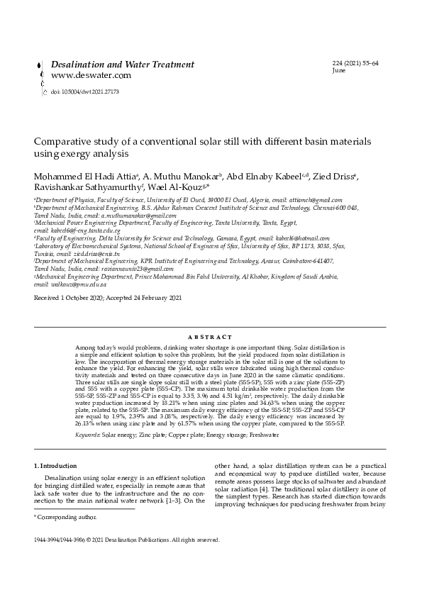 (PDF) Comparative study of a conventional solar still with different ...