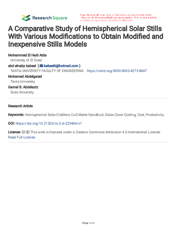 (PDF) A Comparative Study of Hemispherical Solar Stills With Various ...