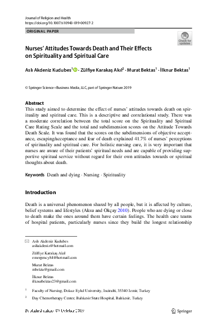 (PDF) Nurses’ Attitudes Towards Death and Their Effects on Spirituality ...