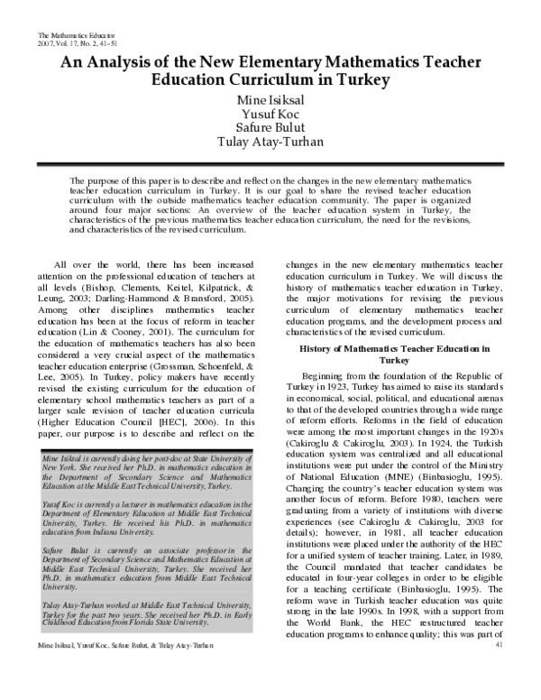 (PDF) An analysis of the new elementary mathematics teacher education ...