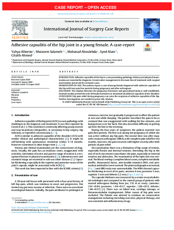 (PDF) Adhesive capsulitis of the hip joint in a young female. A case