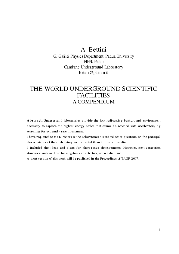 (PDF) The world underground scientific facilities. A compendium