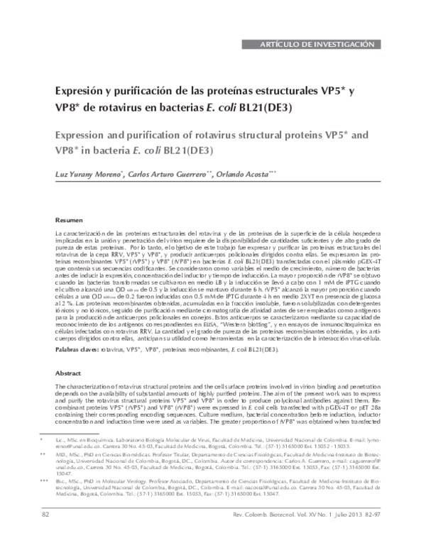 (PDF) Expression and purification of rotavirus structural proteins VP5 ...