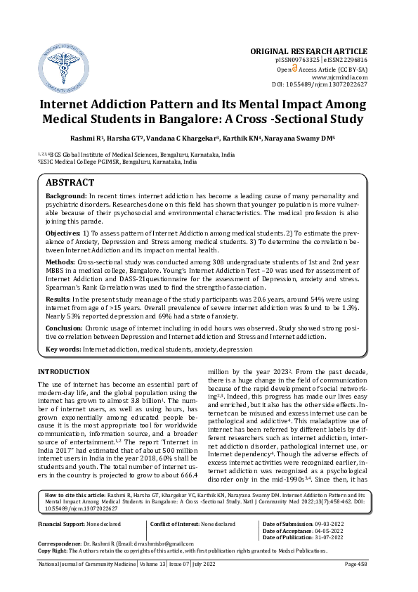 (PDF) Internet Addiction Pattern and Its Mental Impact Among Medical ...