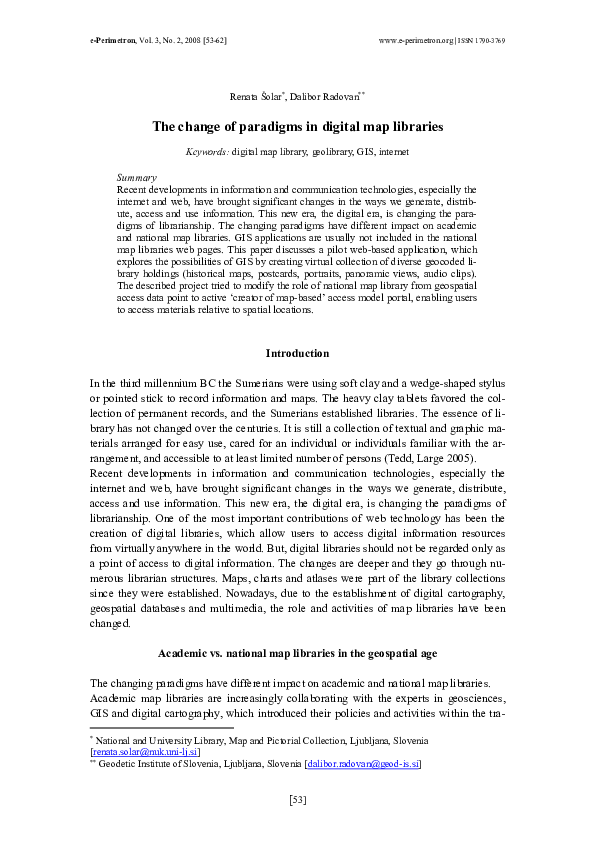 (PDF) The change of paradigms in digital map libraries