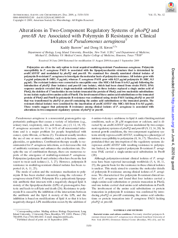 (PDF) Alterations in Two-Component Regulatory Systems of phoPQ and ...