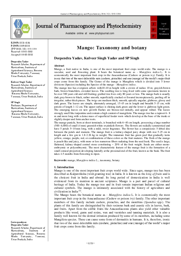 (PDF) Mango: Taxonomy and botany