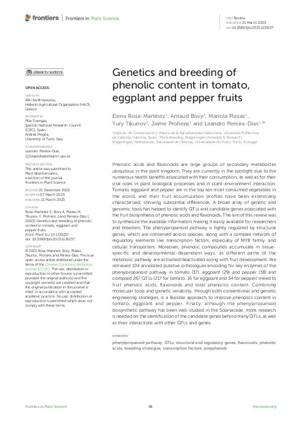(PDF) Genetics and breeding of phenolic content in tomato, eggplant and ...