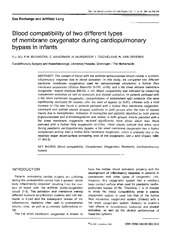 (PDF) Blood compatibility of two different types of membrane oxygenator ...