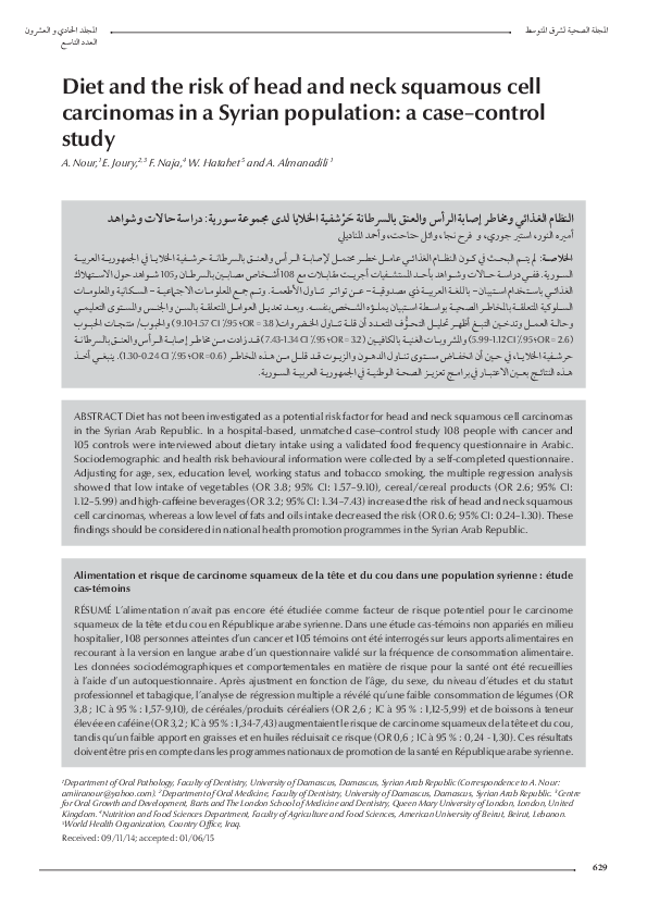 (PDF) Diet and the risk of head and neck squamous cell carcinomas in a ...