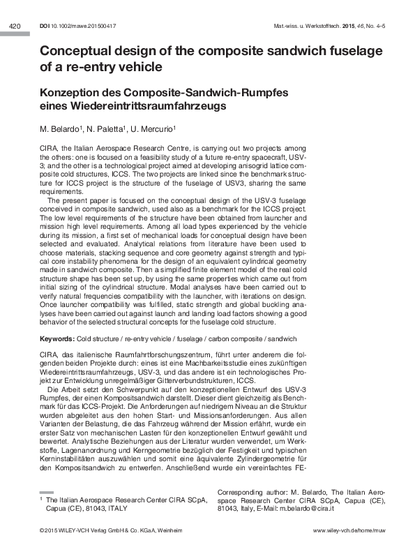 (PDF) Conceptual design of the composite sandwich fuselage of a re ...
