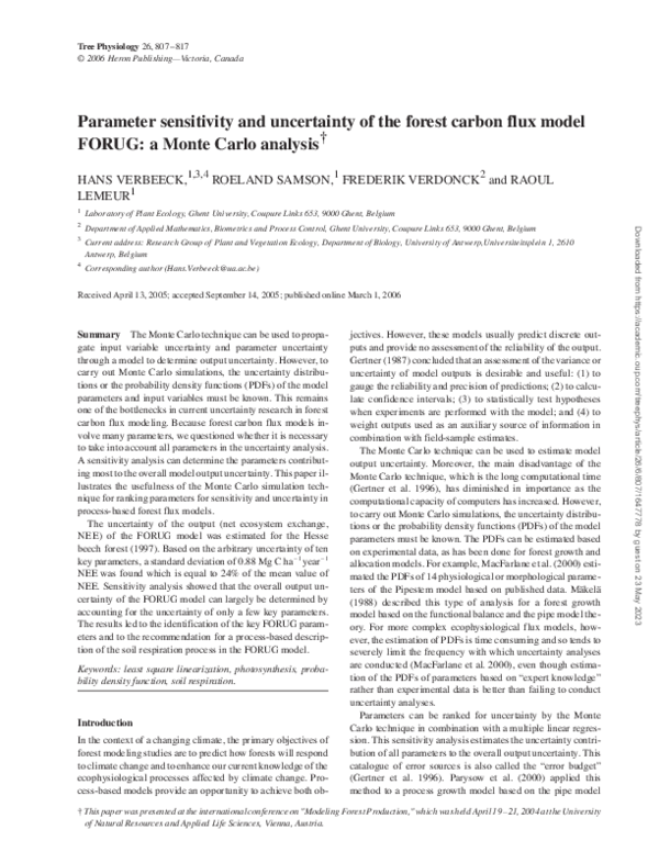 (PDF) Parameter sensitivity and uncertainty of the forest carbon flux ...