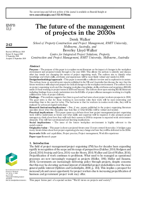 (PDF) The future of the management of projects in the 2030s