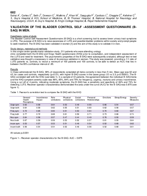 (PDF) Validation of the bladder control self-assessment questionnaire ...