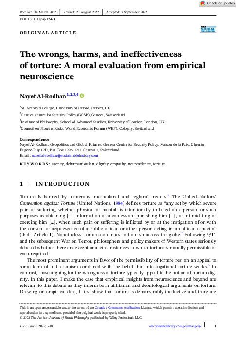 (PDF) The wrongs, harms, and ineffectiveness of torture: A moral ...