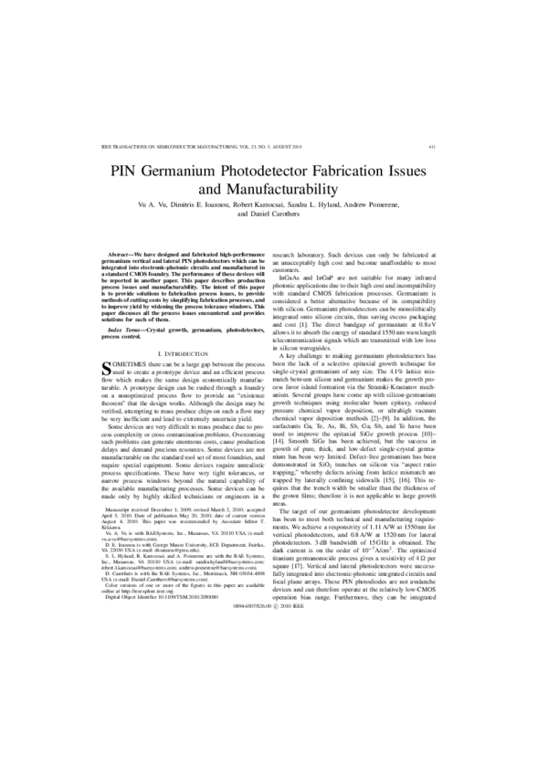 (PDF) PIN Germanium Photodetector Fabrication Issues and