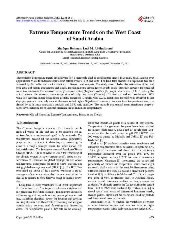 (PDF) Extreme Temperature Trends on the West Coast of Saudi Arabia